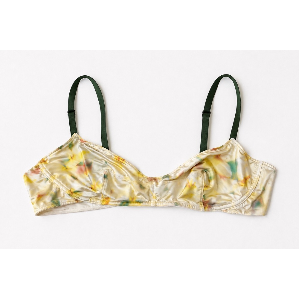 LyreBird Watercolor Floral Underwire Bralette XL Yellow Green Adjustable Straps